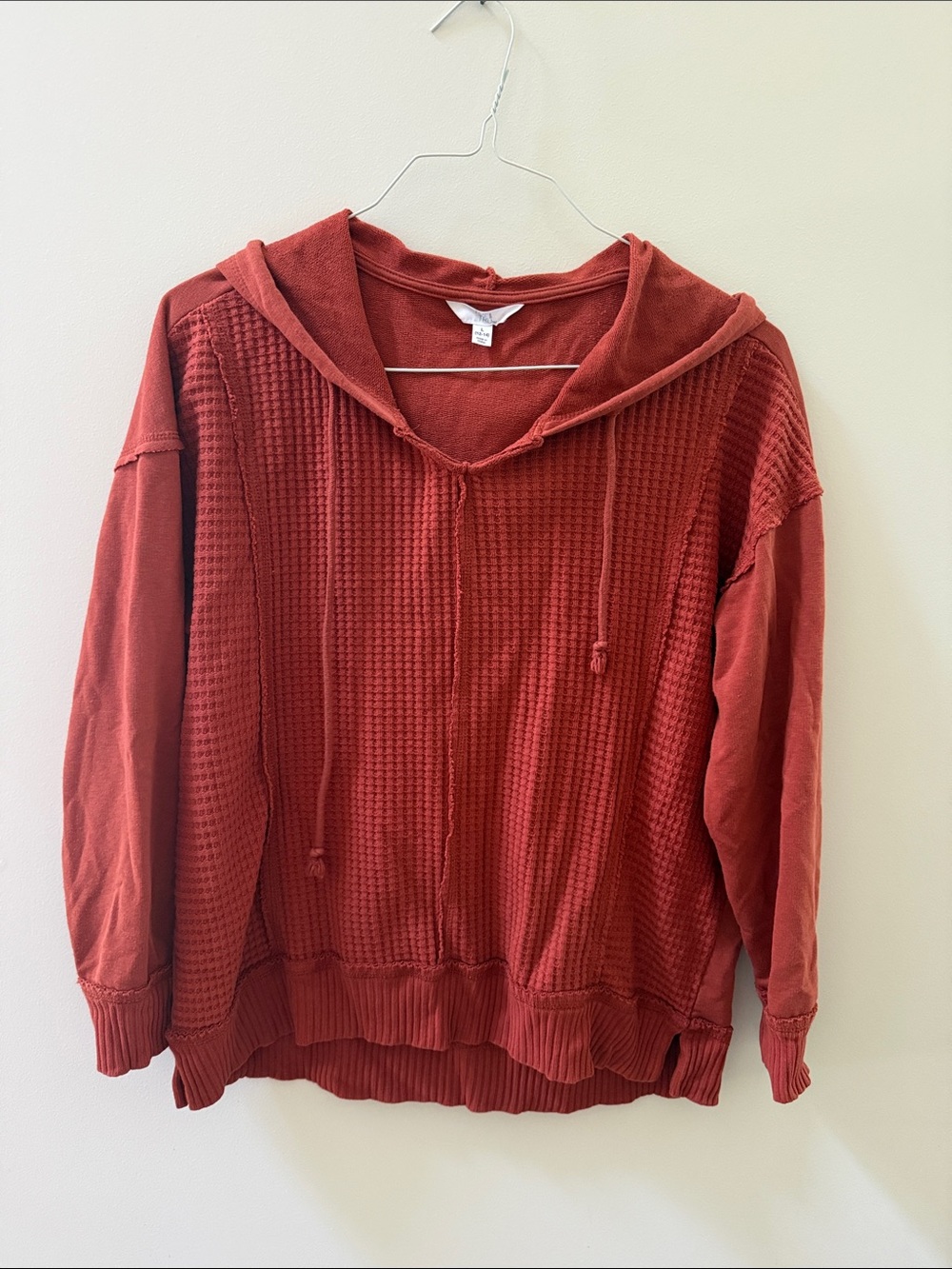 Time and Tru Women's Rust Waffle-Knit Hoodie Sweater